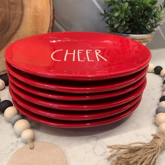 Rae Dunn Red Holiday CHEER Ceramic Dish Set - Picture 4 of 5